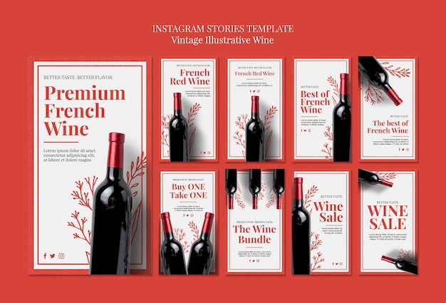 Бесплатный PSD Шаблон истории французского вина instagram