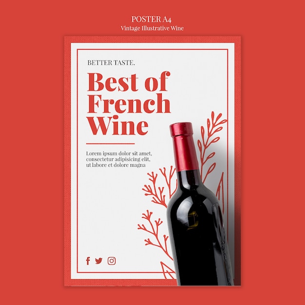 PSD gratuito design del poster di vino francese