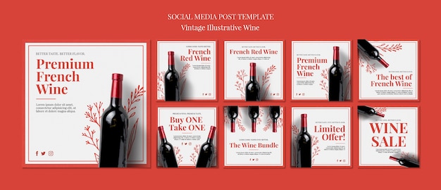 Free PSD french wine social media posts