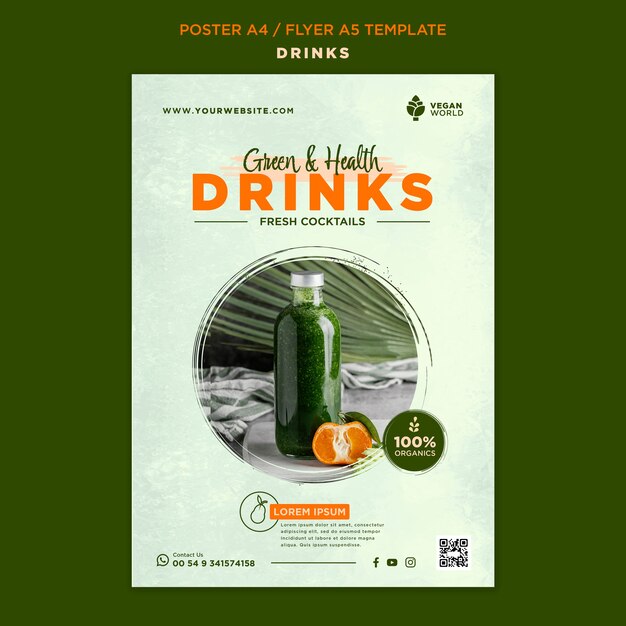 Fresh delicious drinks poster template