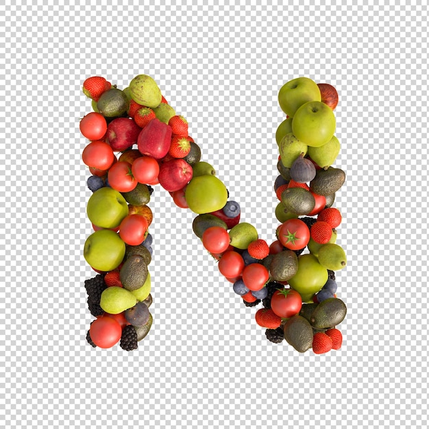 PSD gratuito alfabeto di frutta fresca su sfondo trasparente