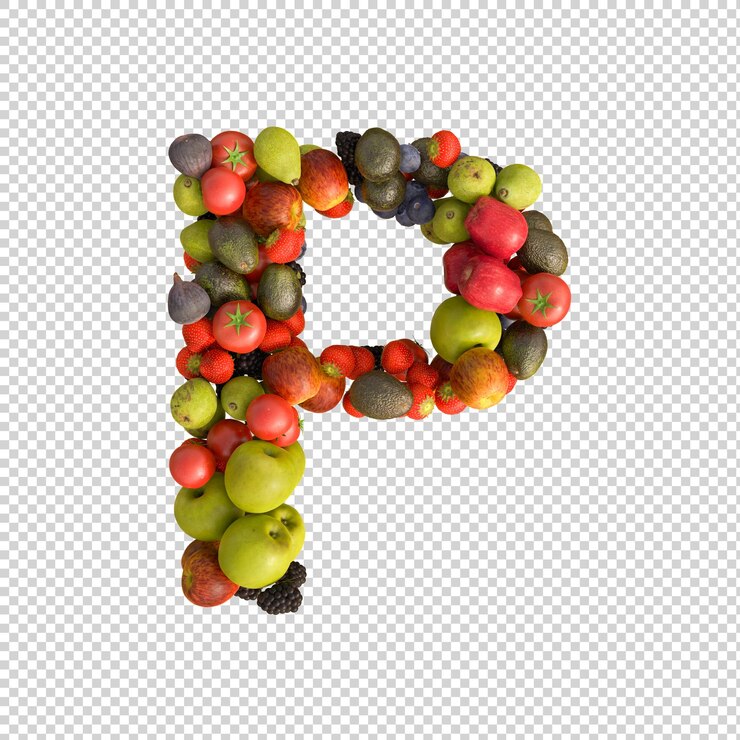 ฟรี PSD fresh fruits alphabet on transparent background
