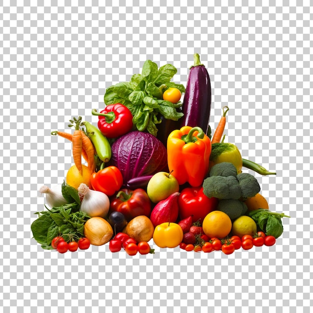 Свежие продукты и овощи изолированы на прозрачном фоне.