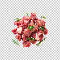 Free PSD fresh meat slices raw meat with leaves top view on a transparent background