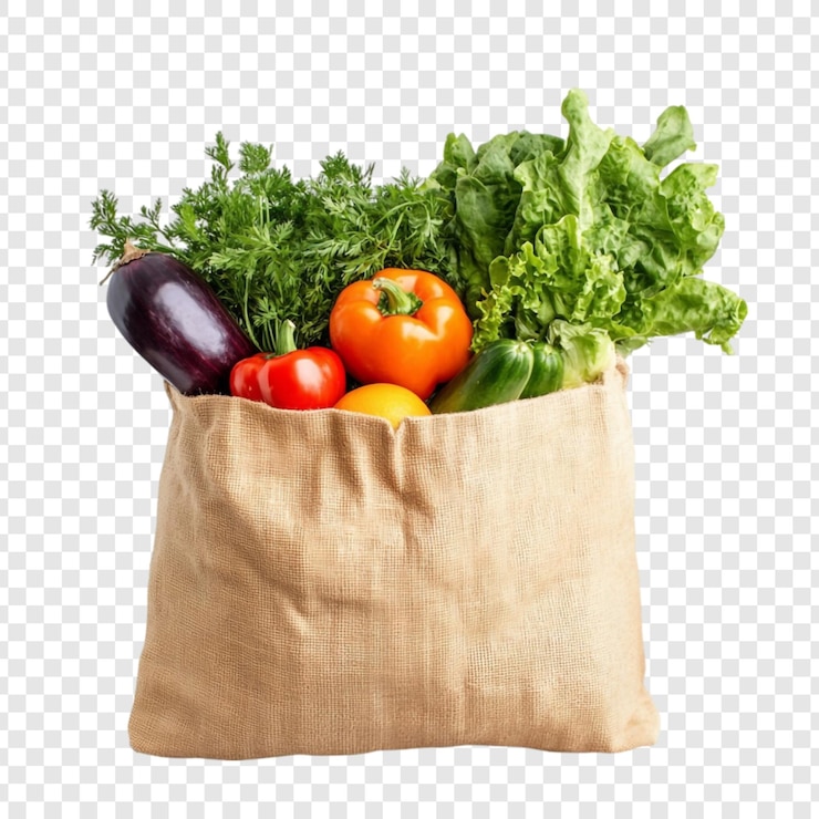 Free PSD fresh organic vegetables in burlap bag