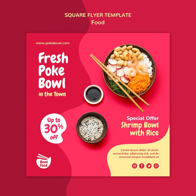 Free PSD fresh poke bowl squared flyer