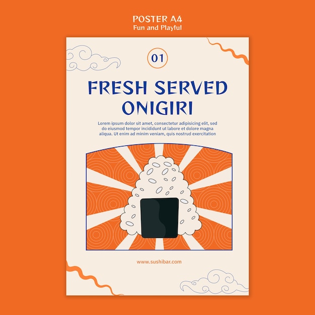 PSD gratuito modello di poster onigiri servito fresco