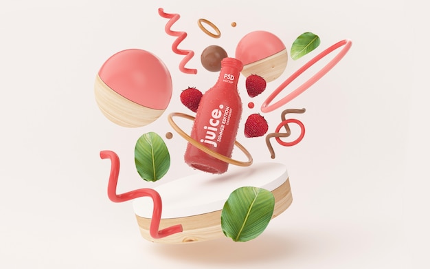 Free PSD fresh summer juice mockup with abstract objects