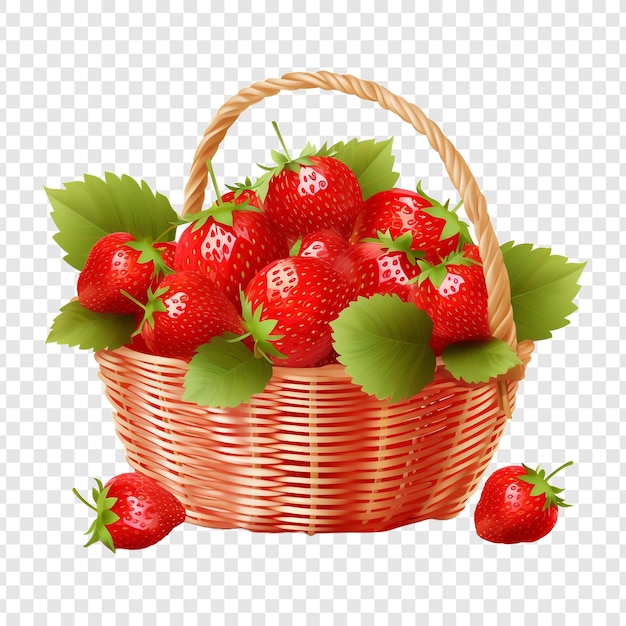 Free PSD fresh tasty strawberry in basket isolated on transparent background