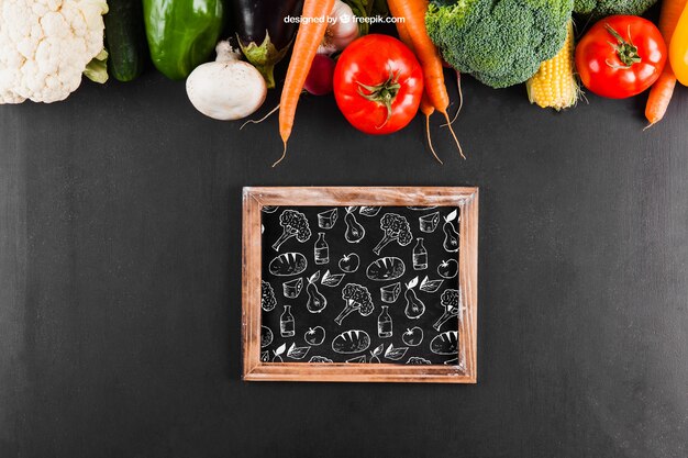 fresh vegetables mockup with slate
