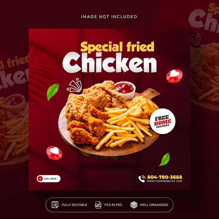 Free PSD fried chicken food social media promotion and instagram banner post template design