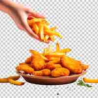 Free PSD fried chicken nuggets and french fries on a transparent background