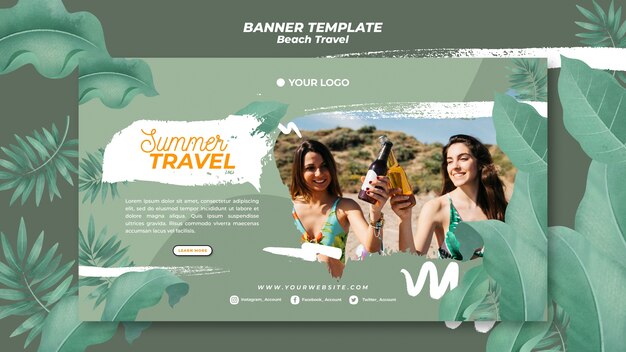 Friends cheering beer on the beach summer travel banner