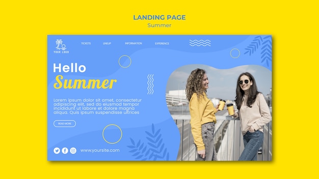 Free PSD friends drinking coffee landing page