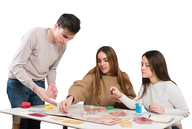 Friends playing card games isolated