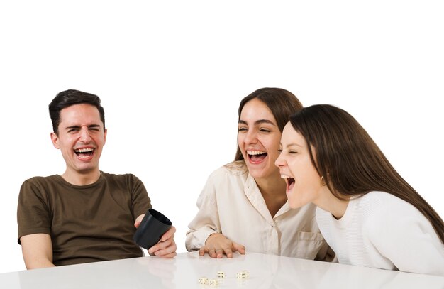 Friends playing card games isolated