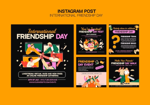Бесплатный PSD Посты в instagram о праздновании дня дружбы