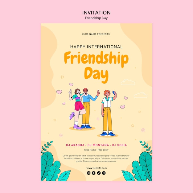 Free PSD friendship day celebration invitation template