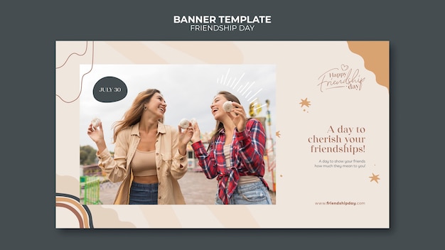 無料PSD 抽象的なデザインの友情の日の水平バナーテンプレート