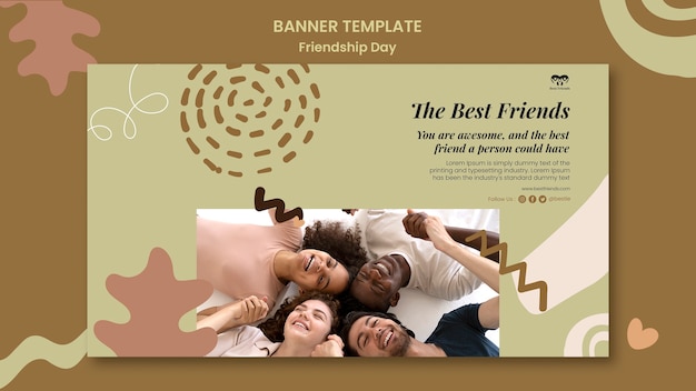 Friendship day horizontal banner template with abstract shapes and leaves