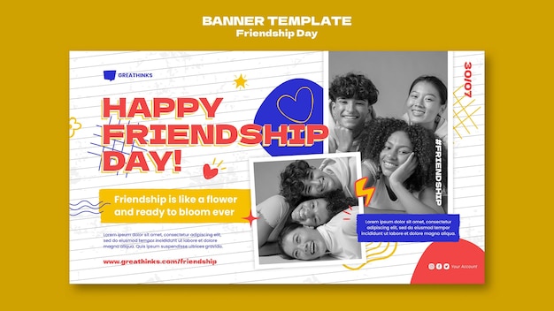 Free PSD friendship day horizontal banner template with abstract shapes