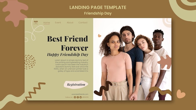 Free PSD friendship day landing page template with abstract shapes and leaves