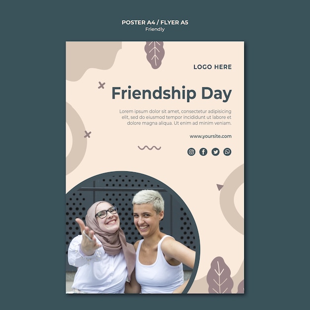 무료 PSD 우정의 날 포스터 인쇄 템플릿
