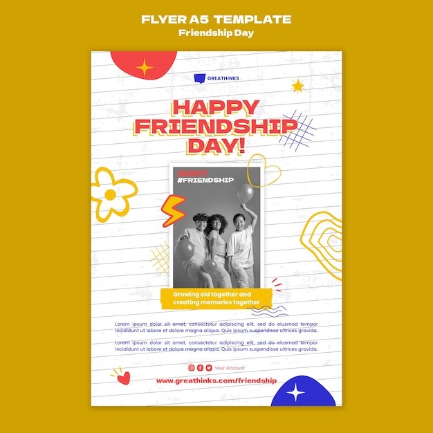 Free PSD friendship day vertical flyer template with abstract shapes