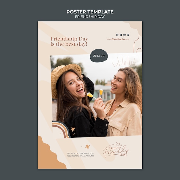 Free PSD friendship day vertical poster template in abstract design