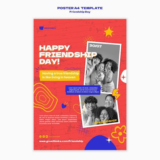 Friendship day vertical poster template with abstract shapes