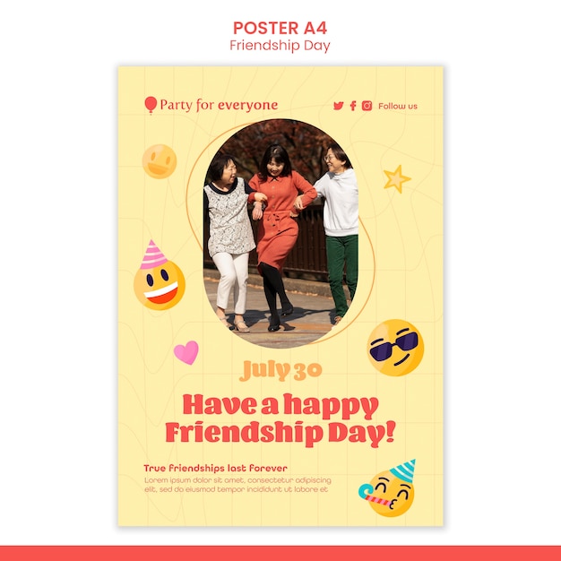 PSD gratuito modello di poster verticale del giorno dell'amicizia con emoticon