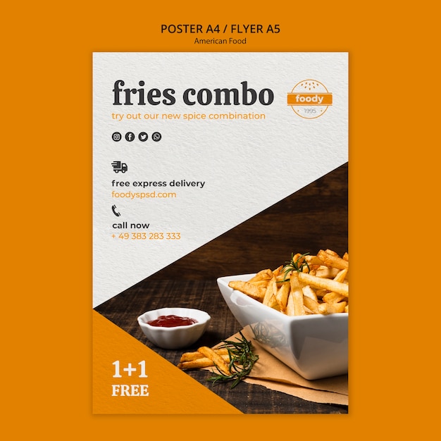 PSD gratuito poster di fast food combinato di patatine fritte