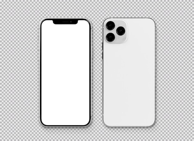 Free PSD front and back blank white smartphone isolated on transparent background