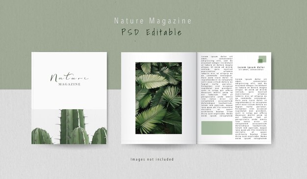 Front view cover and inner part editorial magazine mock-up