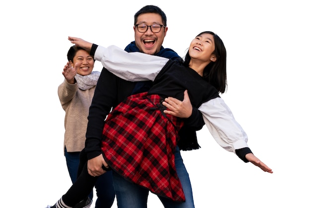 Free PSD front view happy family spending time together