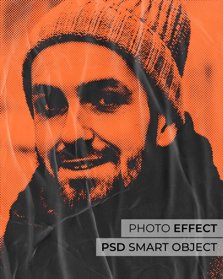 Free PSD front view man posing glued half tone effect