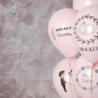 Front view of mock-up wedding balloons with copy space