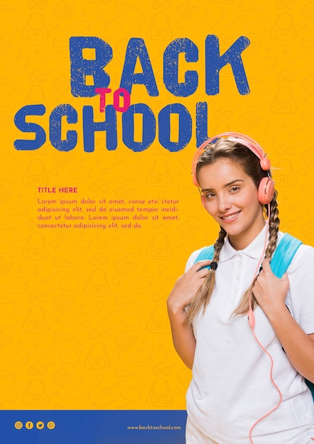 Free PSD front view smiling teenager gril with orange background