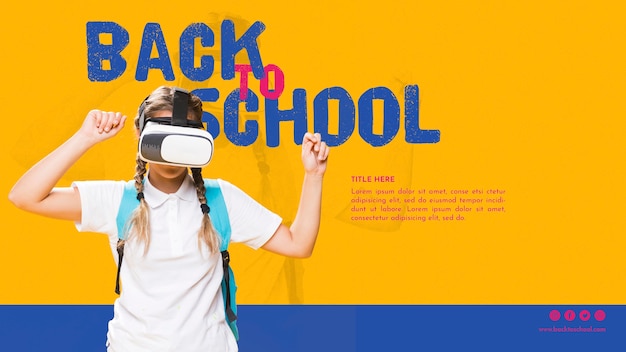 Free PSD front view teenager girl with virtual reality glasses