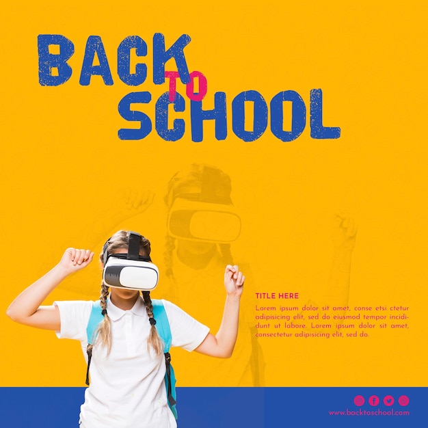 Free PSD front view teenager girl with virtual reality glasses