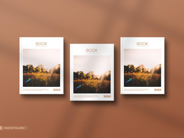 Front view three hard book cover mockup