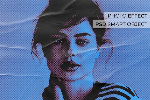 Free PSD front view woman posing glued half tone effect