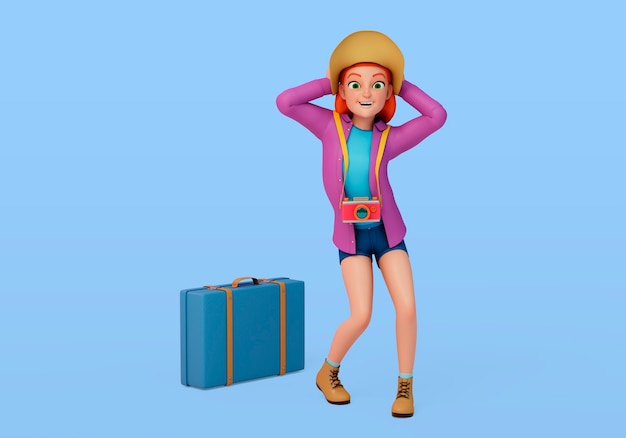 Бесплатный PSD Женщина, вид спереди, путешествующая с багажом