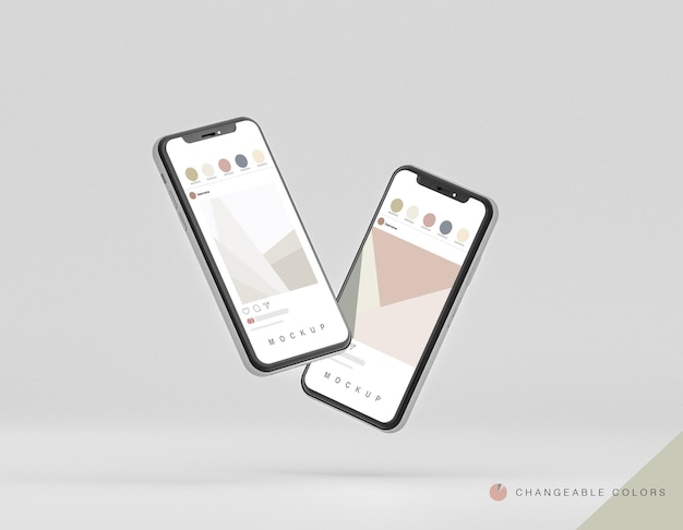 Frontal minimal 3d phones mockup levitating