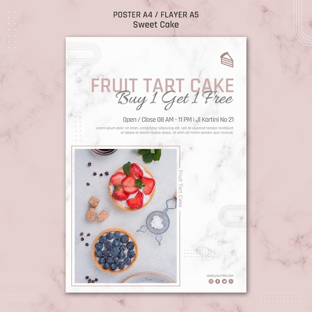 PSD gratuito modello di poster di torta crostata di frutta