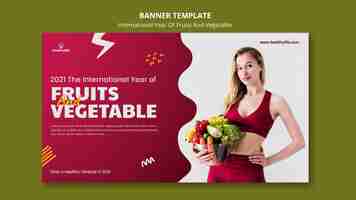 Free PSD fruits and vegetables year banner template