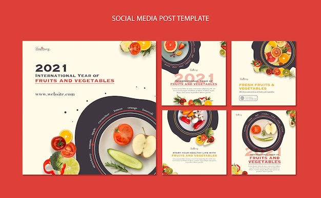 Fruits and vegetables year instagram posts template Free Psd