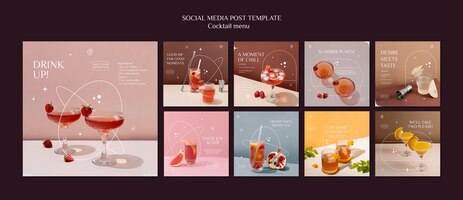 Free PSD fruity cocktail menu instagram posts collection