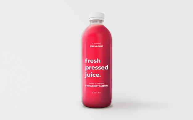 Fully editable strawberry juice glass bottle mockup