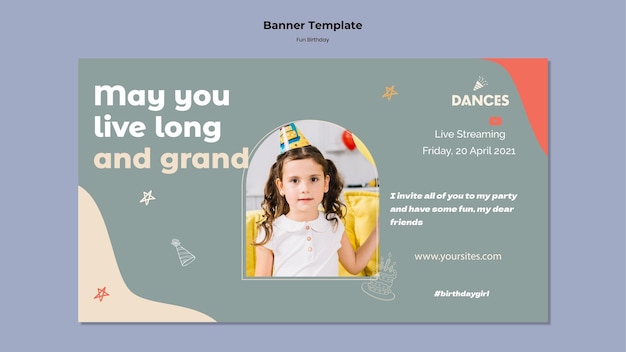 Free PSD fun birthday horizontal banner template